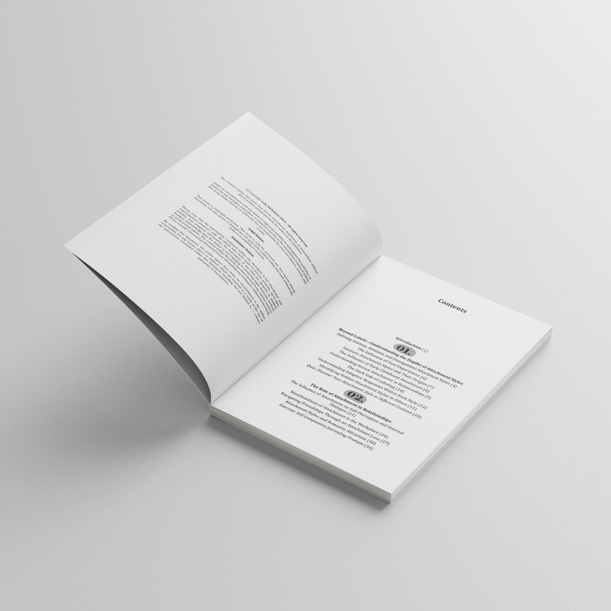 Table of contents for “Anxious, Avoidant & Disorganized Attachment Recovery Workbook” by Lulu Nicholson — a relationship self-help book for healing attachment wounds