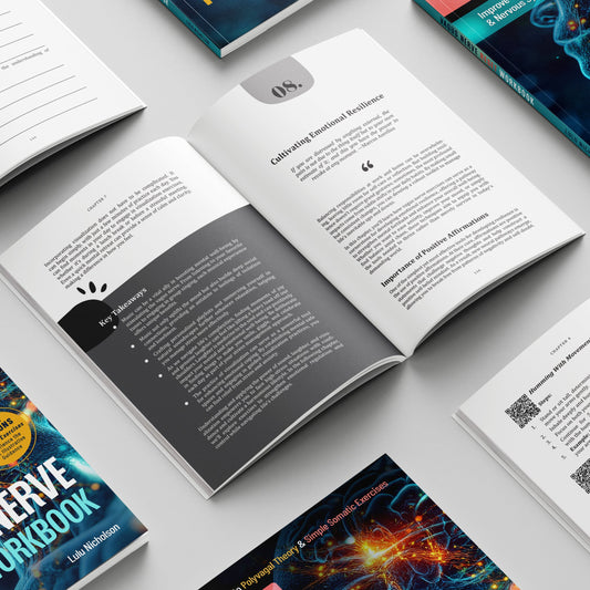 Book interior of “Vagus Nerve Reset Workbook” by Lulu Nicholson — a self-help guide for stress relief and nervous system healing